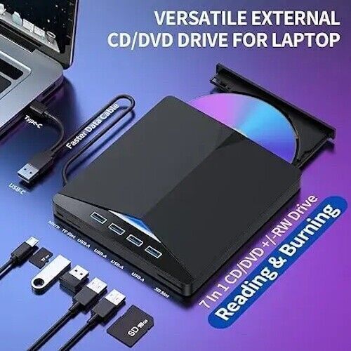 7in1 USB 3.0 External DVD/CD-RW Writer + 4 Port Hub & SD/TF Reader