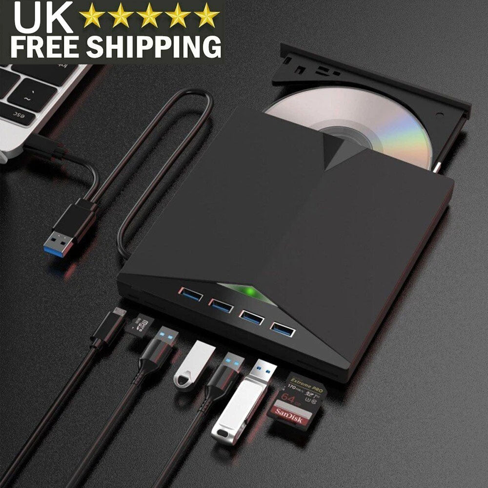 7in1 USB 3.0 External DVD/CD-RW Writer + 4 Port Hub & SD/TF Reader