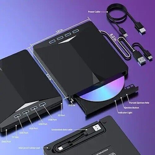 7in1 USB 3.0 External DVD/CD-RW Writer + 4 Port Hub & SD/TF Reader